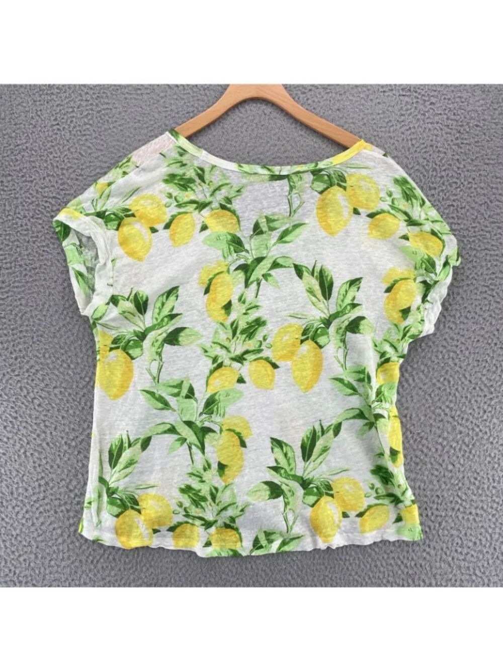 Loft Top Womens Medium Lemon Linen Tee Cap Sleeves Scoop Neck Casual Semi Sheer - Picture 3 of 9